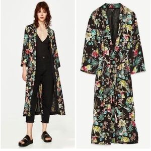 ZARA TRF OUTERWEAR Floral Tropical Kimono Maxi Jacket